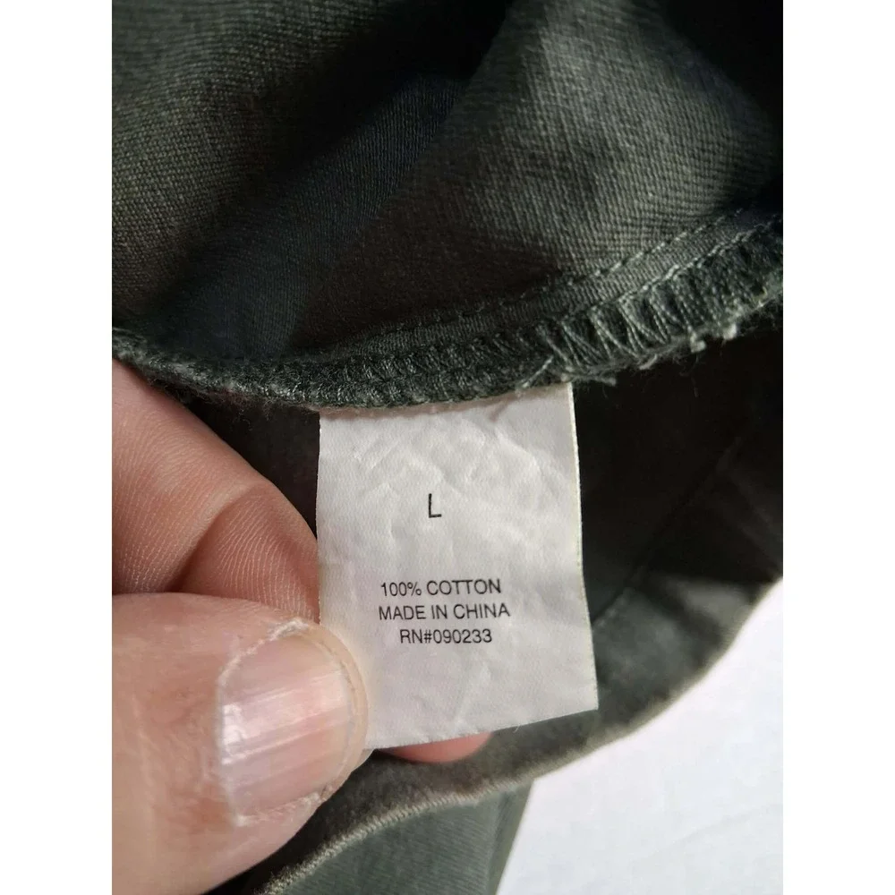 Kendall‎ Kylie Utility Shirt Jacket Green Cotton Size L Button Front Long Sleeve